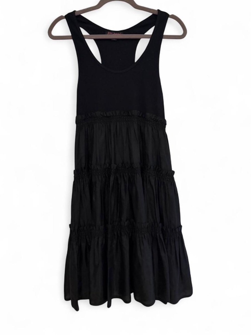 Y2K BETSEY JOHNSON BLACK RIBBED SLEEVELESS TANK DRESS TIERED SKIRT SIZE MEDIUM